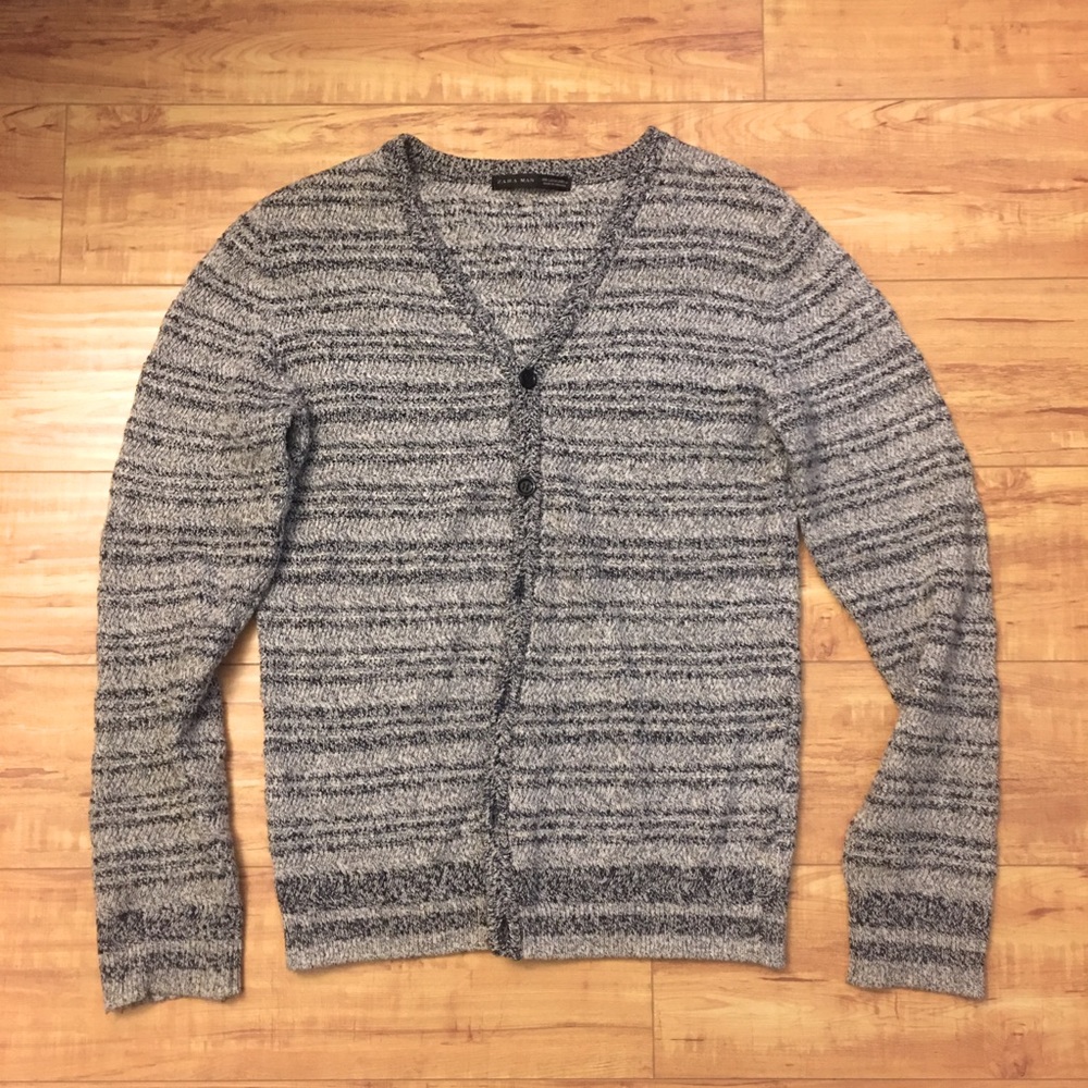 Zara Man knitted cardigan grey/blue stripes Sz 42
